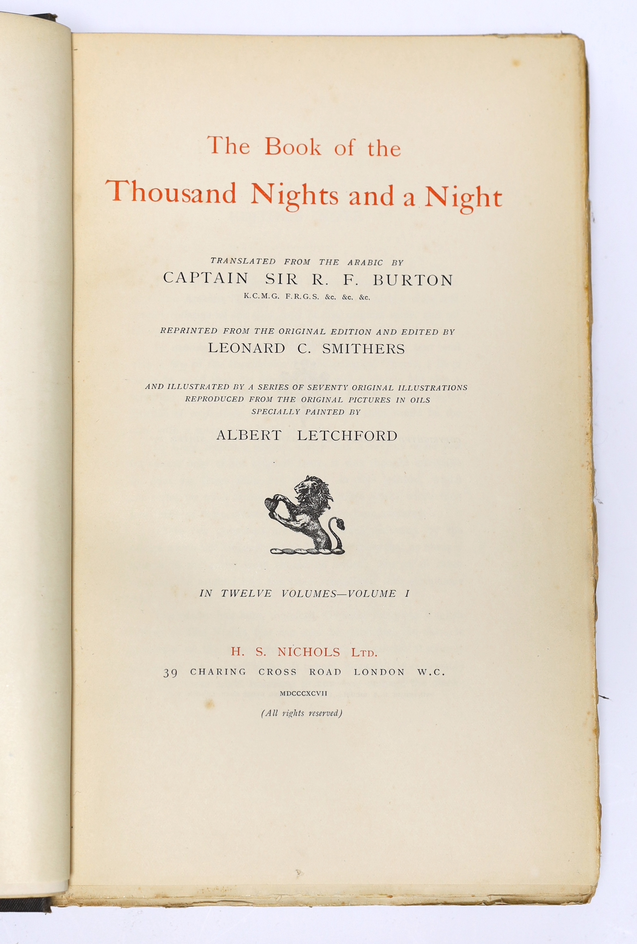 Burton, Sir Richard Francis - The Book of the Thousand Nights and a Night. Translated from the Arabic by Captain Sir R.F. Burton....Reproduced from the original edition and edited by Leonard C. Smithers...the Illustrated